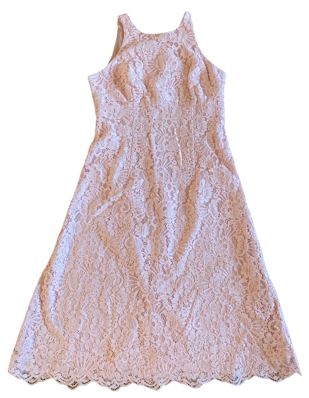 White House Black Market Pink Lace Lined Dress Size 6 Sleeveless