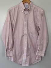 Brooks Brothers Mens 15.5 35 Pink White Stripe Slim Fit Non Iron Oxford Shirt