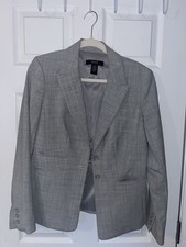 Body by Victoria Women's Gray Blazer Suit Jacket 8 Notch Lapel Two-Button Lined