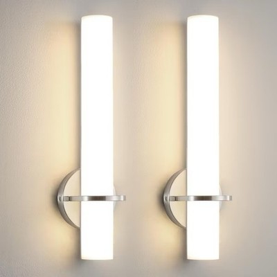 KAISITE 18W Brushed Nickel Dimmable LED Wall Sconce w/ Acrylic Shade (Set of 2)