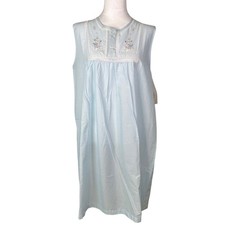 VTG Barbizon Womens Nightgown Blue Floral Embroidered Lace Trim Sleeveless L NWT