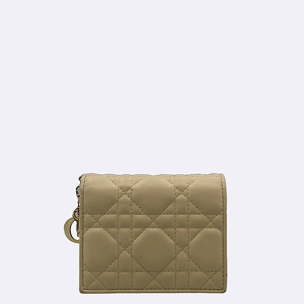 Dior Lady Dior Mini Wallet Beige Compact Purse with Receipt