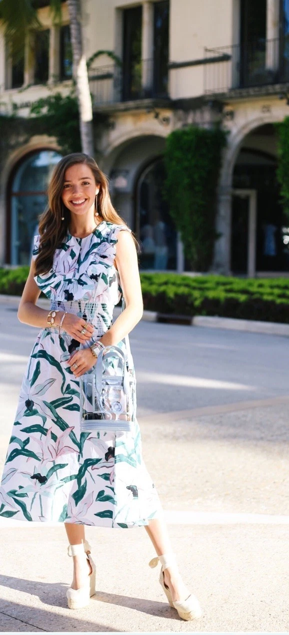 Abito midi Tory Burch floreale stampa fumè avorio deserto taglia M