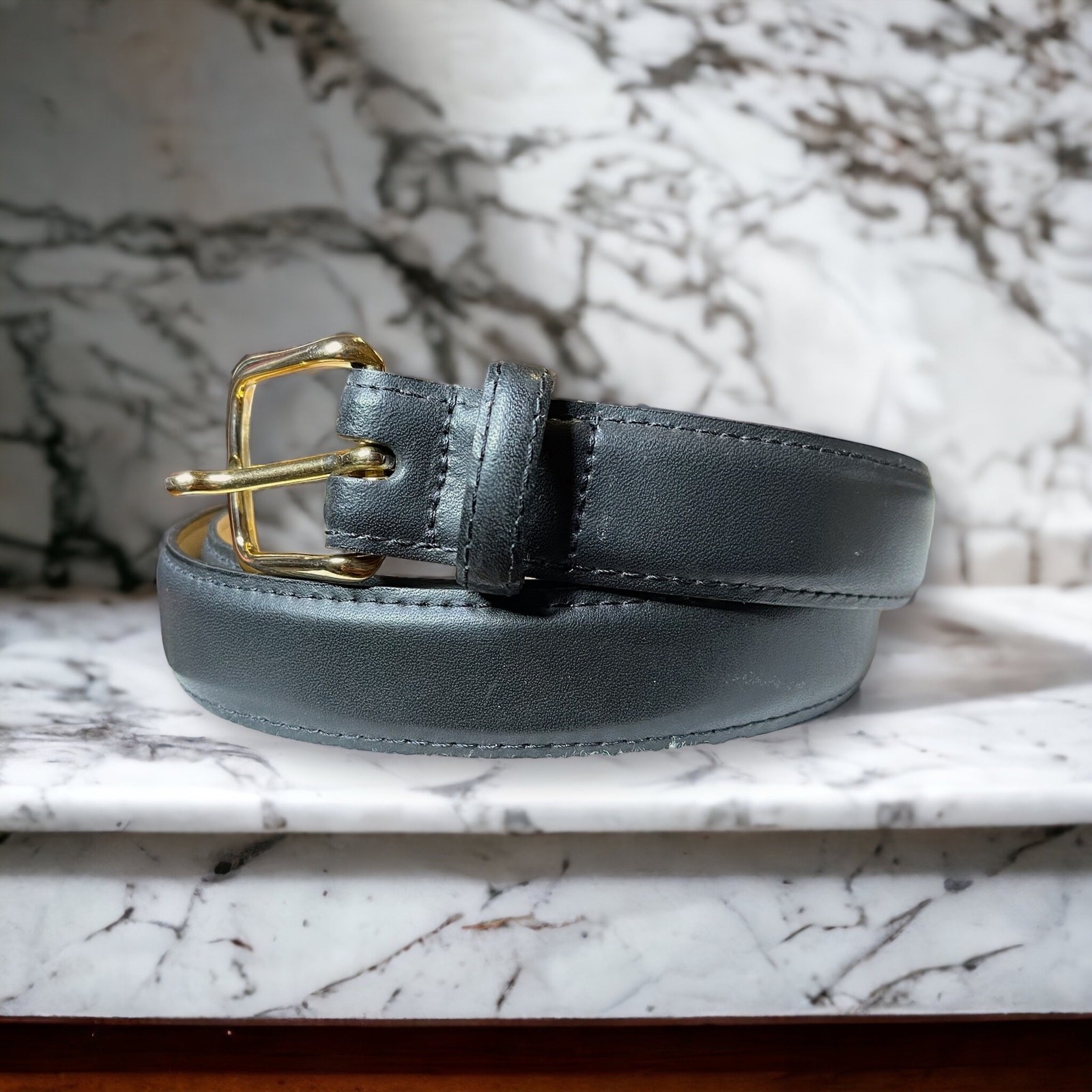 Black Leather Belt with Aniline Finish and Cashmere Cowhide Lining - Size 42 (105 USA)