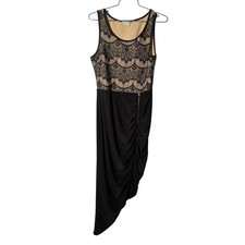 Vintage Charlotte Russe Asymmetrical holiday Dress Womens M Black Lace Ruche