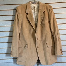 Mens Corduroy Blazer Size 42 L Vintage Tan Brown Elbow Patch Jacket