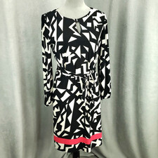 Tahari Dress Womens 6 Geometric Artsy Shift Keyhole Back Zip Retro Colorful