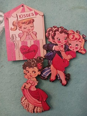 24 Vintage Repro Valentine Cuties Wooden Tags New  Crafts Gifts