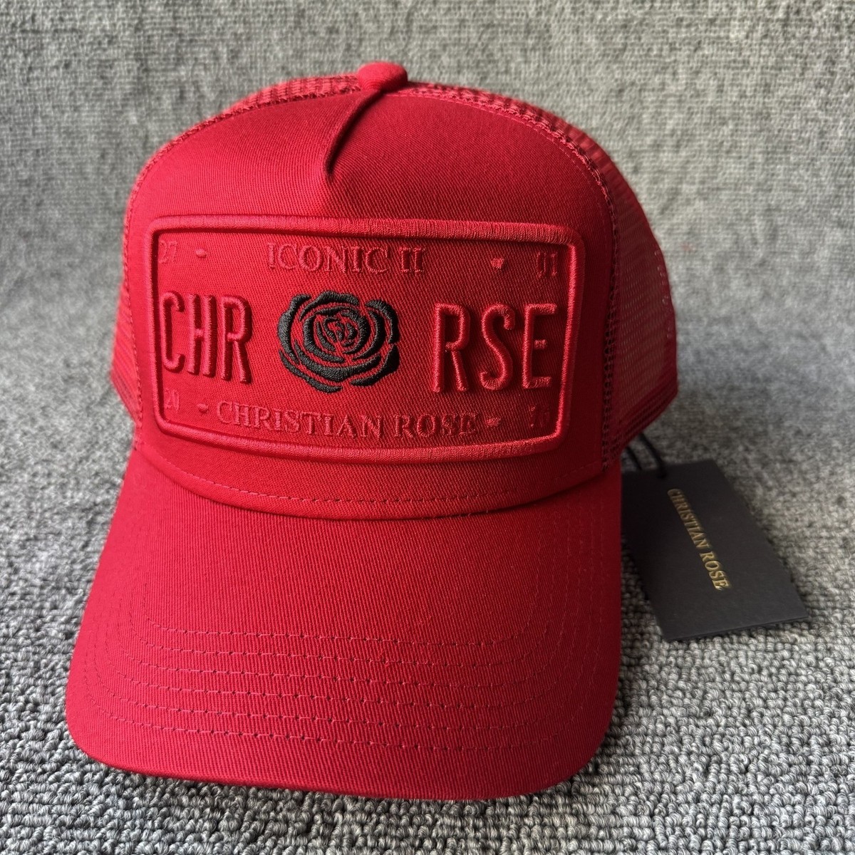 Christian Rose CHR ROSE Trucker Snapback Red OSFM Mesh Back Hat