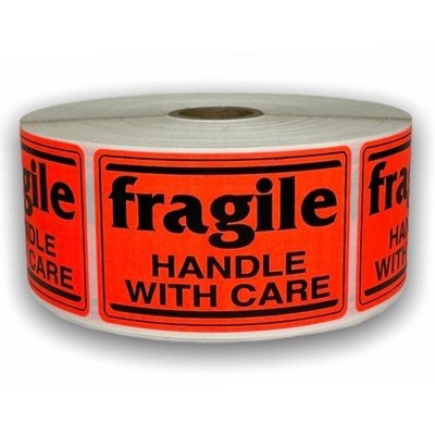 Shipping Labels 2x3 Br/Red fragile HWC Permanent Adhesive Labels 2 RLS of 300 EA