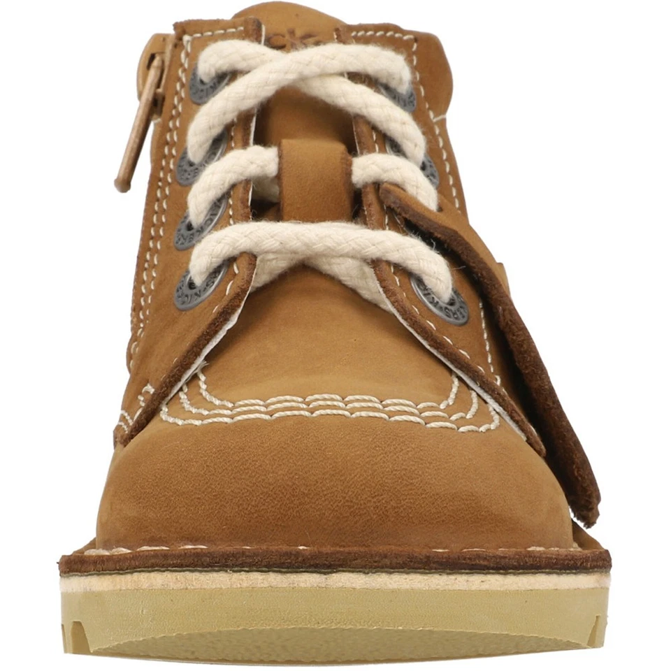 Botas infantis Kickers Kick Hi Zip I bronzeadas, sola durável, renda e fecho com zíper - Imagem 2 de 4