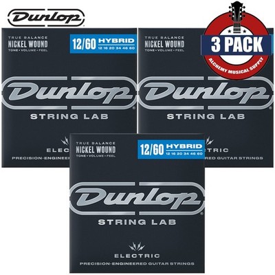 3-PACK Dunlop DEN1260 Hybrid Nickel Plated Steel Electric Guitar Strings 12-60