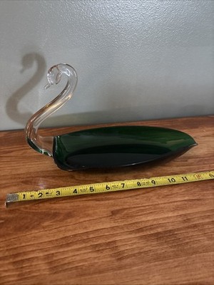 MCM Viking Glass Co. Martinsville West Virginia Emerald Green Swan Bowl Look