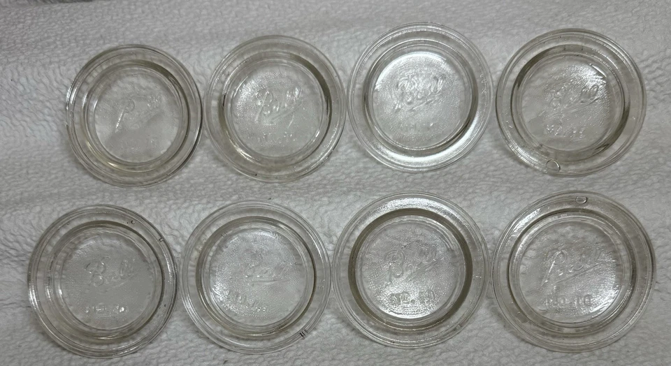 Juego de 8 tapas de vidrio transparente vintage tarro enlatado bola #10 tapa antigua redonda 2,5" Foto 3 de 4