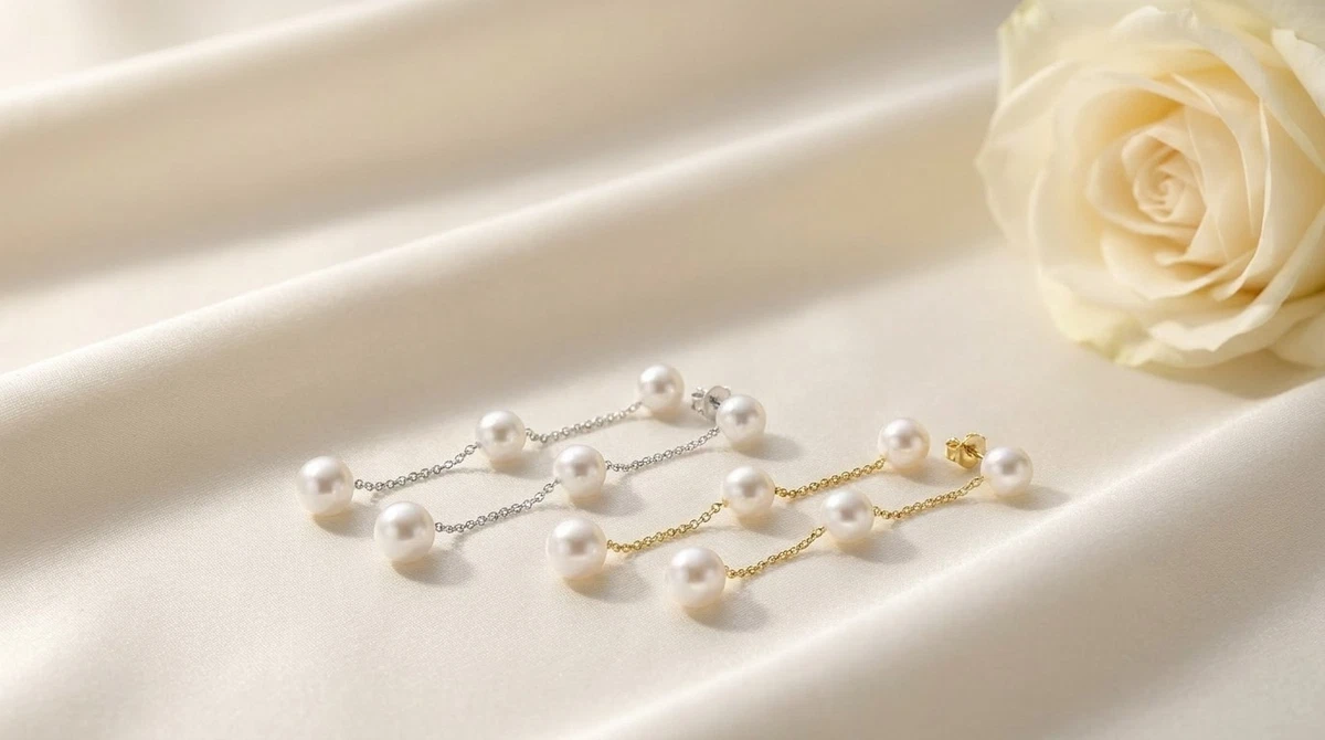 Solid 14K Yellow Gold Freshwater Cultured Pearl Dangle Earrings 6-7mm Women's