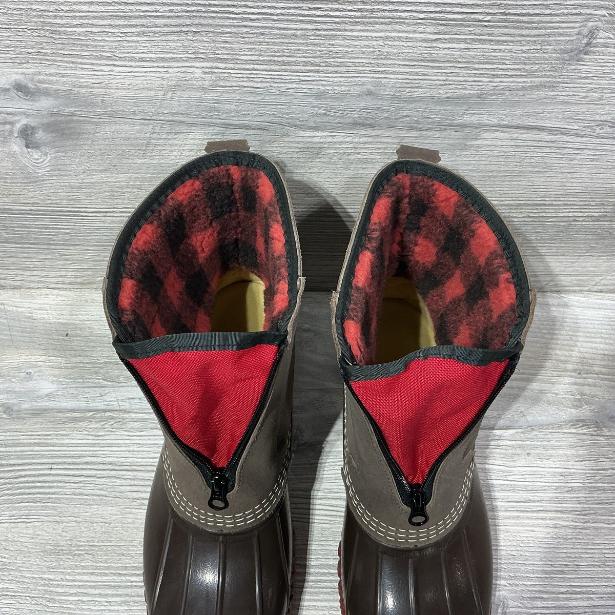 LL Bean Zipper Duck Boots Fleece Plaid Lined Primaloft USA  display picture 1