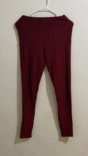 Burgundy Textured Knit Ankle Leggings for Women with Elastic Waist