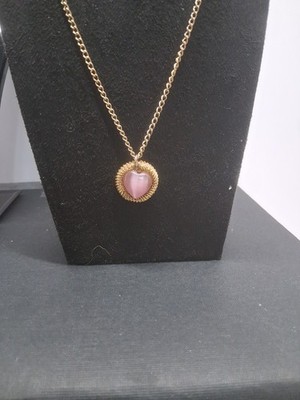 Vintage Gold Tone Pink Cabochon Mesh Medallion Necklace Statement Jewelry