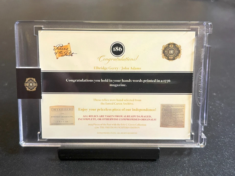 2025 Pieces Of The Past 1776 Freedom Fighters John Adams / Gerry Relic GOLD SSP - Image 2 of 2