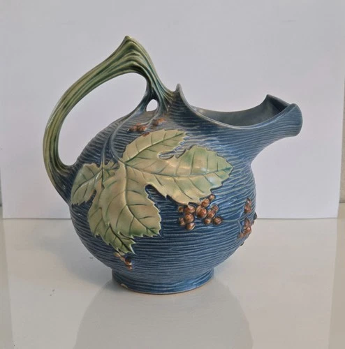 Roseville Bushberry Blue 1941 Mid Century Modern Pottery Ice Lip Pitcher 1325