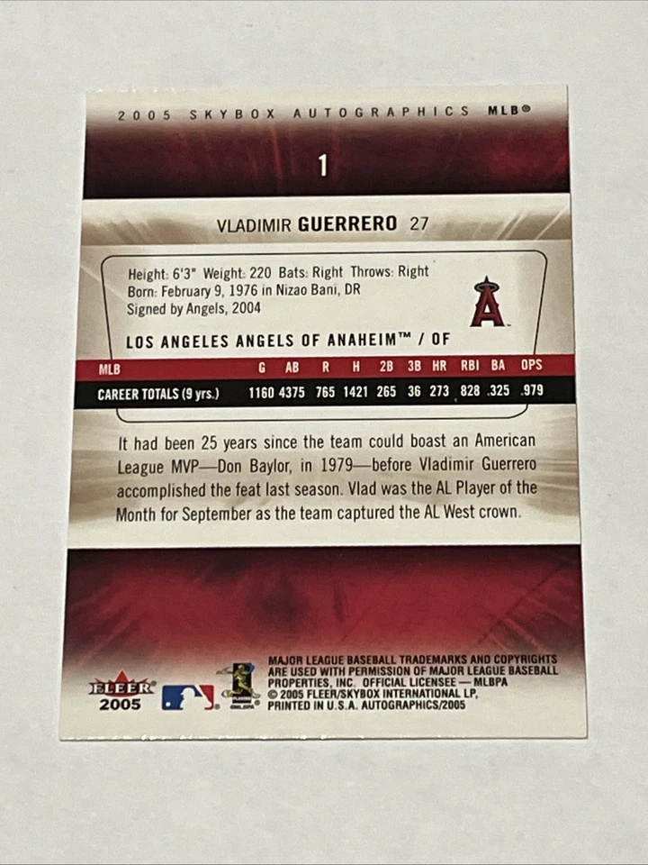 2005 SkyBox Autographics #  1 Vladimir Guerrero Angels - Image 2 of 2