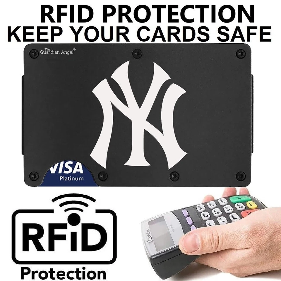 Cartera New York Yankee NY Grabada Titanio Fibra de Carbono Negra Bloqueo FID D7 Foto 2 de 4