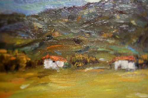 ANTICO QUADRO DIPINTO OLIO TAVOLA U. Calligaris PAESAGGIO MONTAGNA CASALE BIELLA - Picture 4 of 6