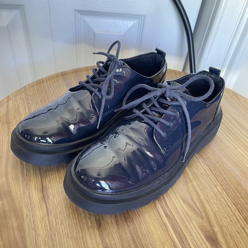 ZARA Woman Blue Patent Leather Platform Lace Up Oxford Derby Shoe 37 US 6.5 - Picture 20 of 22
