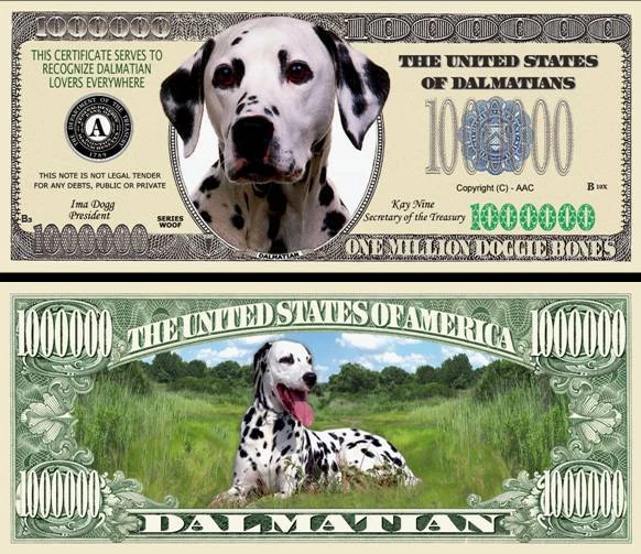 Dalmatian Dog Million Doggie Bones Dollar Funny Money Novelty Note + FREE SLEEVE