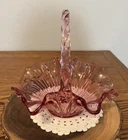 Fenton Pink Glass Basket with Applied Handle 95th Anniversary 9”x9”