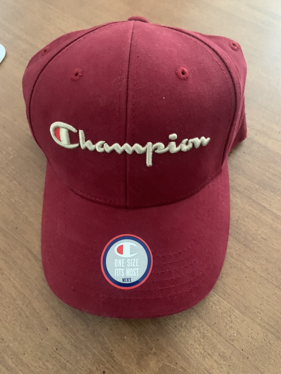 NEW Champion Red Baseball Hat Spelled Out Logo Adjustable Strap-back
