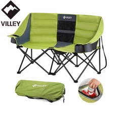 VILLEY Heavy Duty Double Camping Chair Padded Camp Couch Portable Folding Chairs