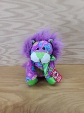 Ganz Purple Floral Cutie Lion 8" Plush w/ Tag H11907 Green Ears Nose Bow Feet 