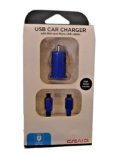 Craig USB Car Charger Mini & Micro Cables BLUE