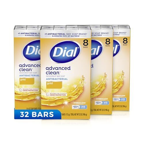 Dial Antibacterial Deodorant Bar Soap Advanced Clean Gold 4 Oz 32 Bars
