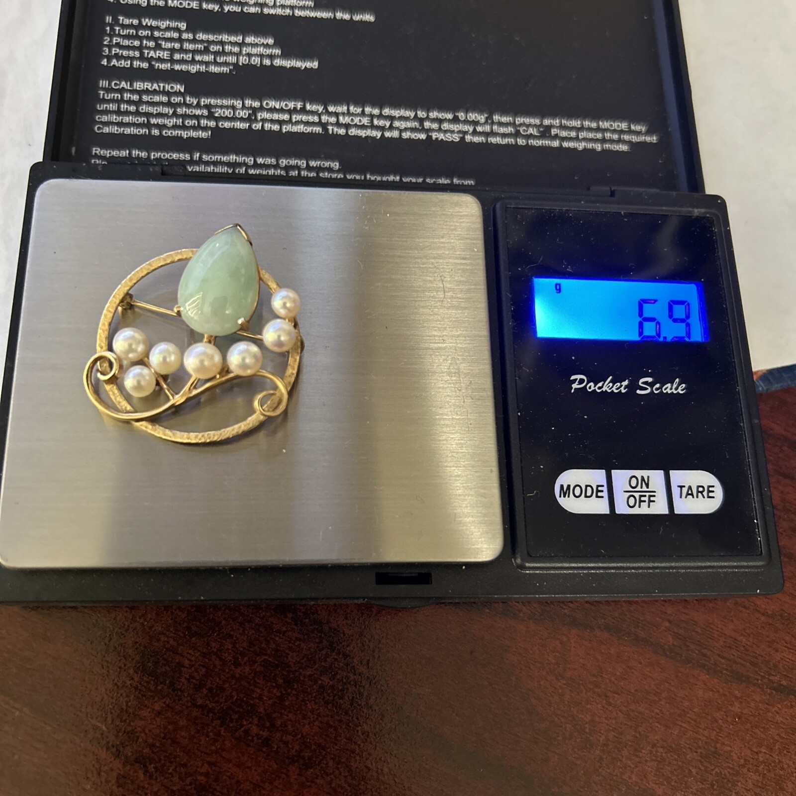 MING'S HAWAII JADE PEARL LEAF BROOCH PIN 14K YELLOW GOLD MINGS JEWELRY