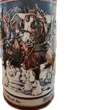 1989  Anheuser Busch  AB  Budweiser Bud Holiday Christmas Beer Stein Clydesdales