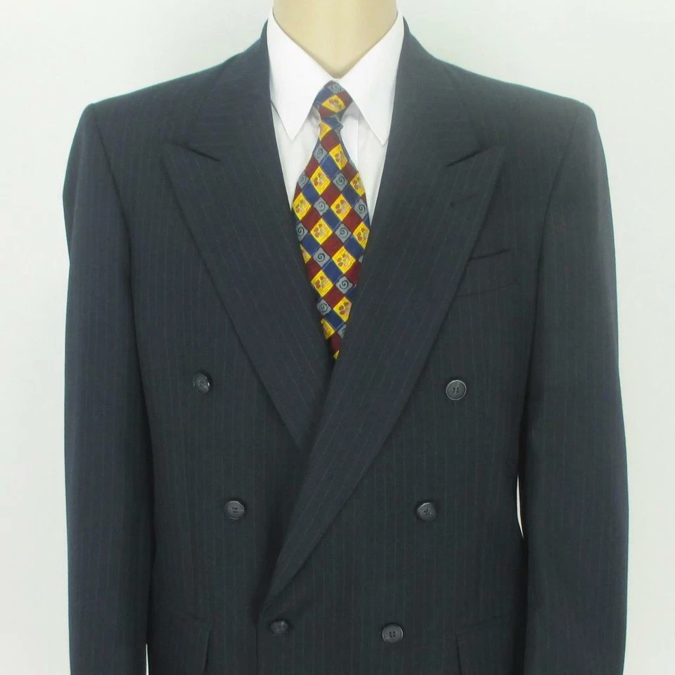 40 L (41 L) Gray Stripe Wool Poly Mens Double Breasted 2 Pc Suit Pants 32 Mint