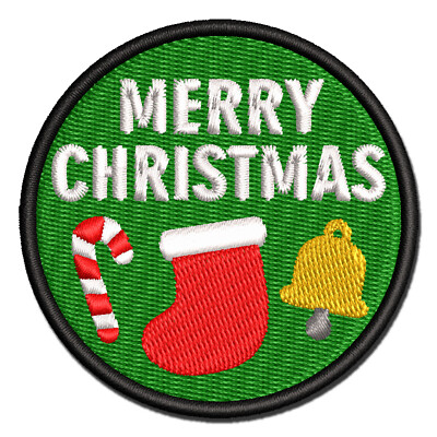 Merry Christmas Holiday Elements Multi-Color Embroidered Iron-On Patch Applique