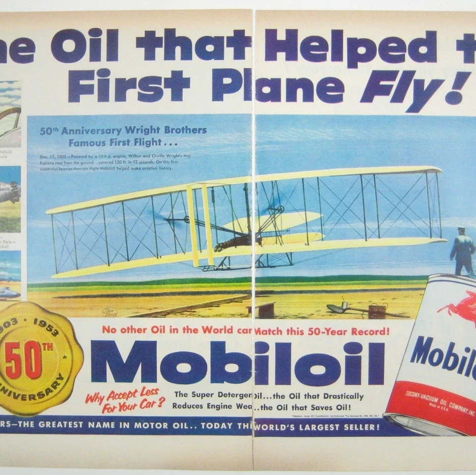 Mobiloil 1953 de colección impresión de 2 páginas AD 50 aniversario vuelo de los hermanos Wright Foto 2 de 2