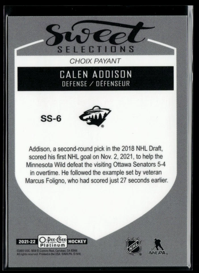 2021-22 O-Pee-Chee Platinum Sweet Selections #SS-6 Calen Addison RC - Image 2 of 2