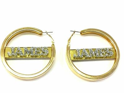 Gold Hoop Earrings Name Plate Personalized Size Custom Any