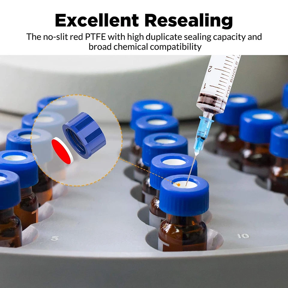 1000PCS 2mL Autosampler Glass Amber Vials PTFE Cap 9-425 Fits Agilent Thermo CTC - Image 4 of 4