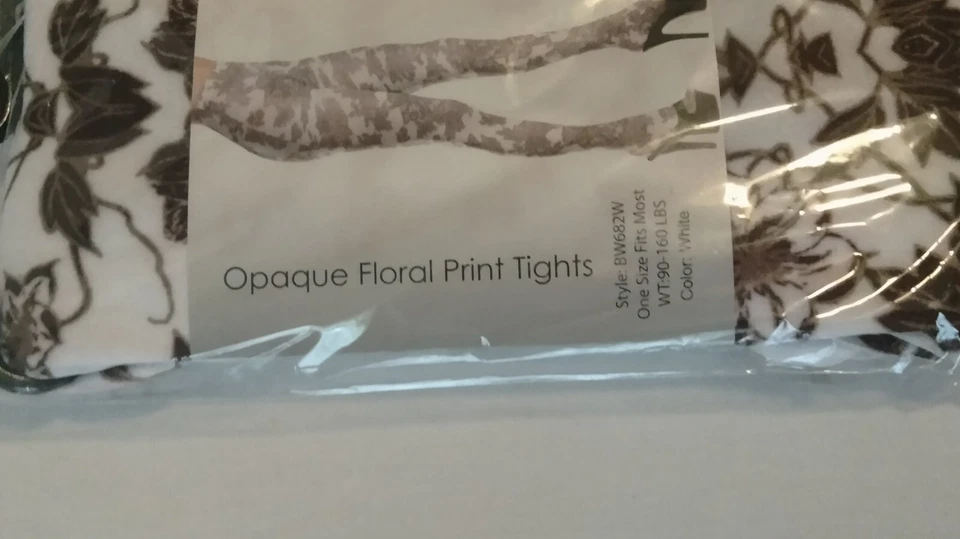 Be Wicked Opaque Floral Print Tights Style BW682w One Size - Image 4 of 4