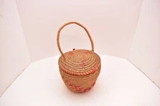 ATQ Northwest Coast Native American Indian Inuit Yupik Lid Basket w Woven Handle