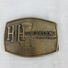 Vintage 1980s H H OIL TOOL COMPANY Solid Brass Belt Buckle