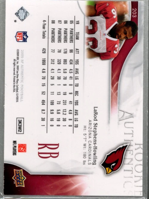 A1642- 2009 SP Authentic #203 LaRod Stephens-Howling RC /999 SAMPLE PIC - Image 2 of 2
