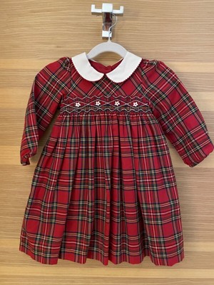 CONFITURE rotes Charlotte gesmoktes Kleid mit Schottenmuster, Alter 18/24 Monate
