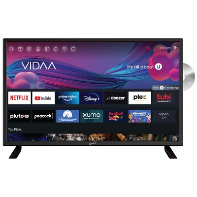 Supersonic 24'' LED Smart HDTV w DVD Player, AC/DC Compatible with Car Cord, 1080
