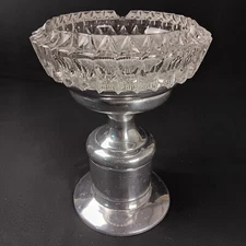 Rare Vintage Polished Pewter Hand Blown Glass Ashtray Holland Boone Lrg Art Deco